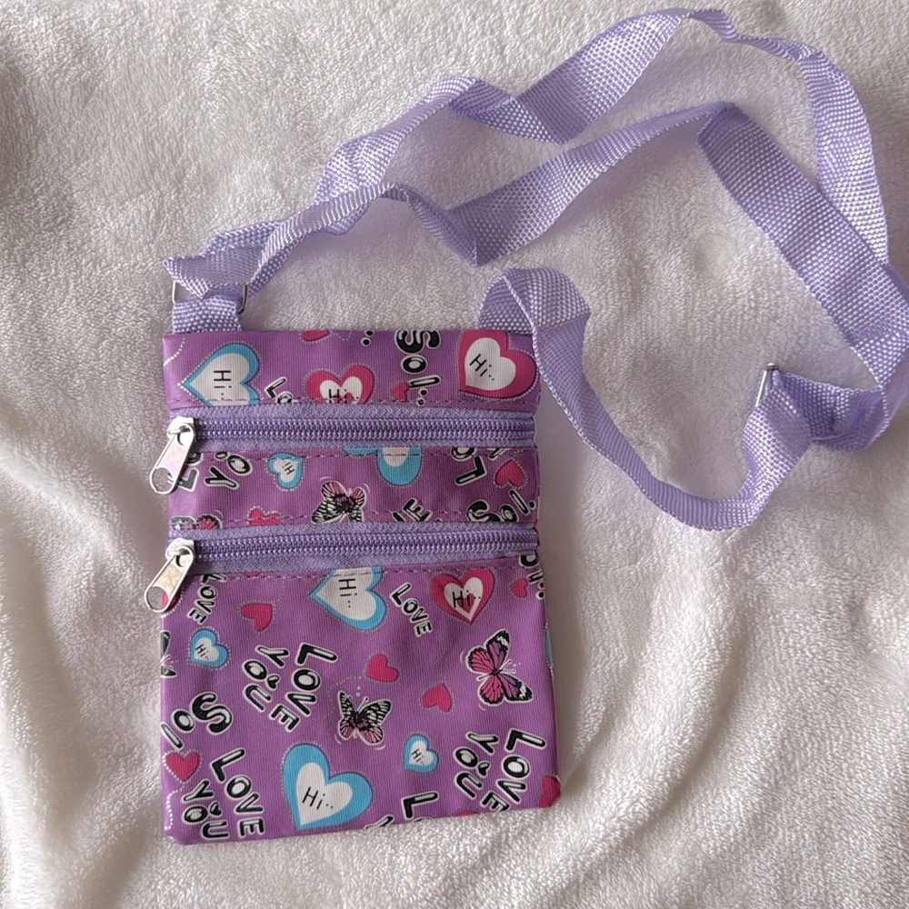 Purple blue and pink heart butterfly Crossbody bag